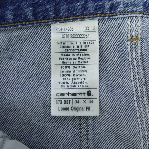 Vintage Carhartt B73 DST Faded Blue Jeans Denim Double Knee Carpenter Pant 33x34 - Picture 16 of 16